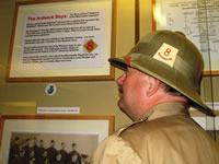 Sergeant of the Manchester Regiment re-enactment group admiring the new exhibition