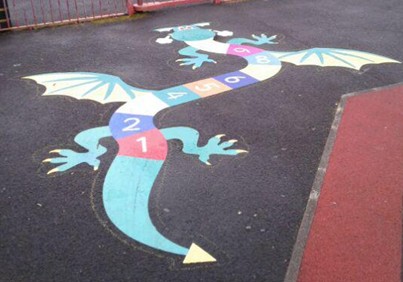 Dragon number hopscotch situated on wetpour