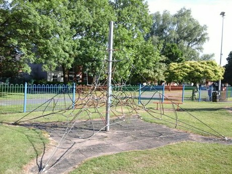 Space Net Climber, netted climbing unit situated on grass matting