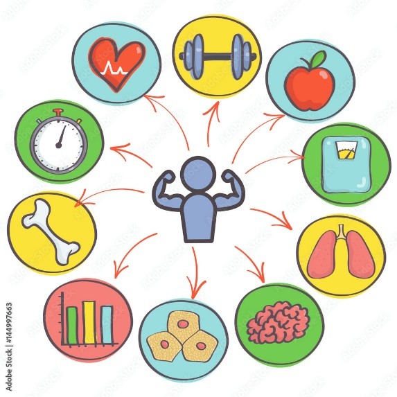 Vettoriale Stock Vector cartoon illustration of sport and health concept  with icons | Adobe Stock