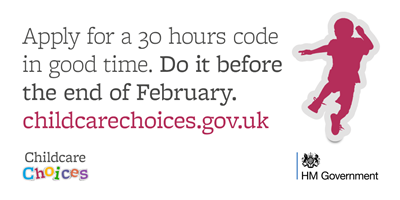 Get Your 30 Hours code in good time for next term