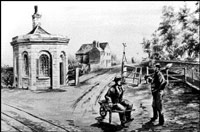 an illustration of a traditional Toll Bar and Toll House