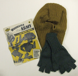 Knittend mittens and balaclava from the Make Do and Mend exhibition