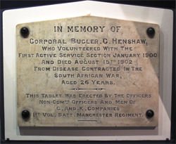 Memorial to Corporal Bugler Henshaw