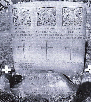 Headstone of M Carson, C A Chapman and J Cooper