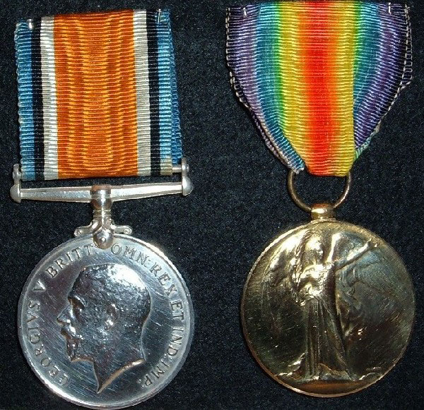 Medals of Geoffrey Bamford - Left to Right - British War Medal,  Allied Victory Medal.