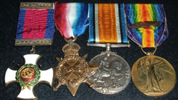 Medals of James Chadwick Left to Right – Distinguished Service Order, 1914-15 Star, British War Medal, Allied Victory Medal (MiD)