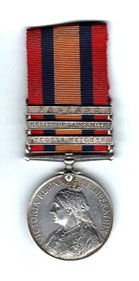 Queen’s South Africa Medal (QSA) with three clasps: ‘TUGELA HEIGHTS’, ‘RELIEF OF LADYSMITH’ and ‘BELFAST’, named to 2178 PTE H. GLAISTER.