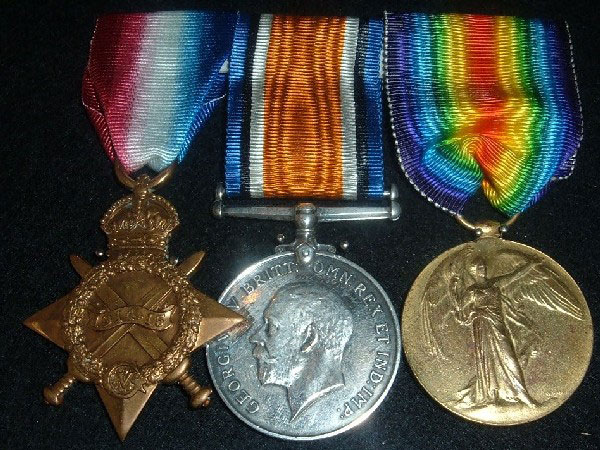 Medals of George Sutton Left to Right – 1914-15 Star, British War Medal, Allied Victory Medal.