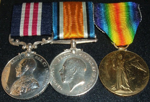 Left to Right – Military Medal, British War Medal, Allied Victory Medal.