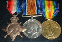 Ernest's medals Left to Right – 1914-15 Star, British War Medal, Allied War Medal.