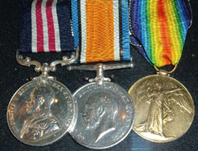Medals of William Thompson Left to Right – Military Medal, British War Medal, Allied Victory Medal.