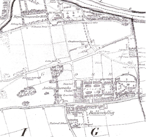 Map showing the Military Barracks and Gunpowder Mills
