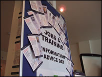 Photograph of a display for jobs and training advice day